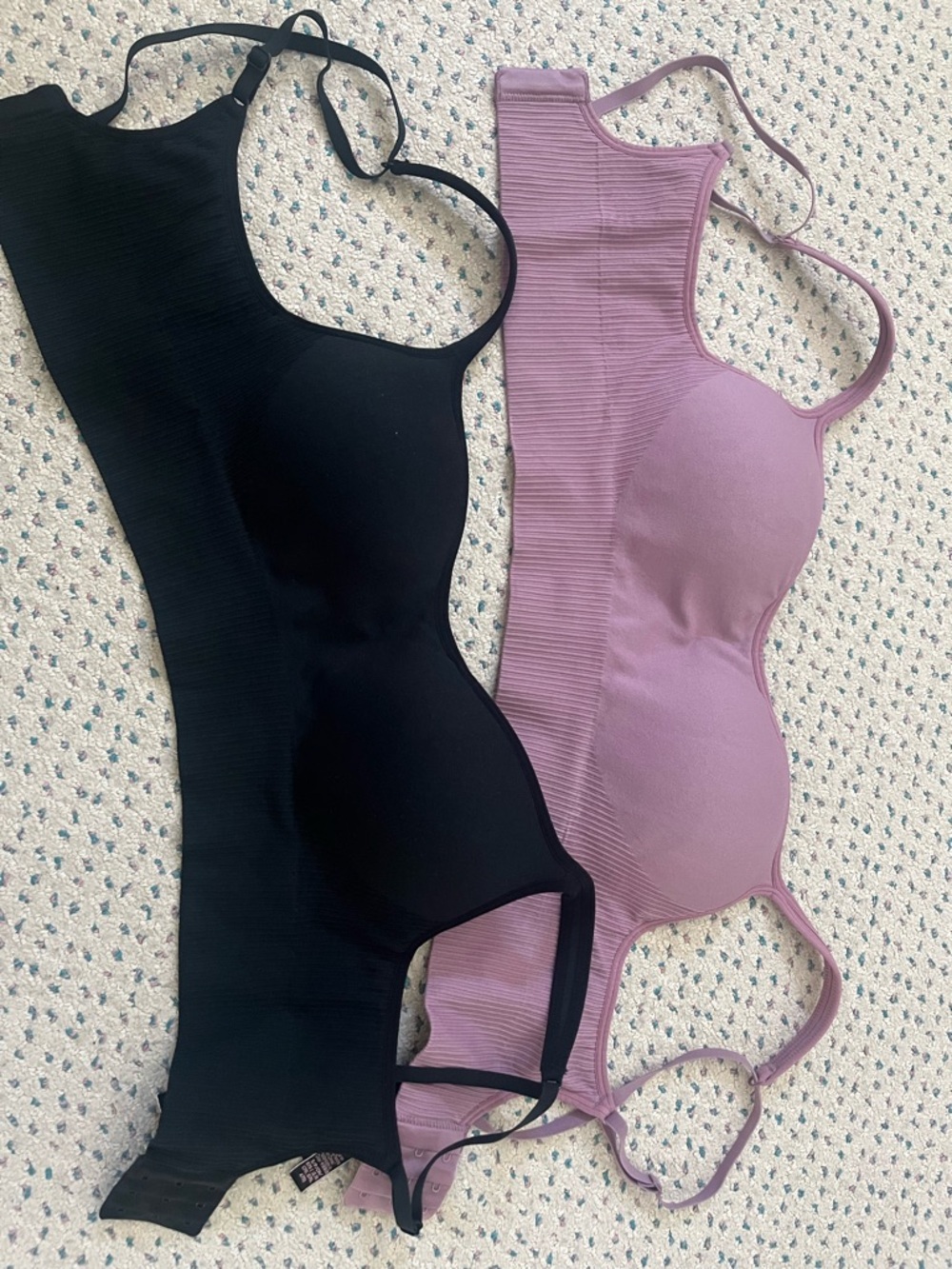 2 Victoria Secret Seamless Ribbed Longline Bras — Black & Mauve